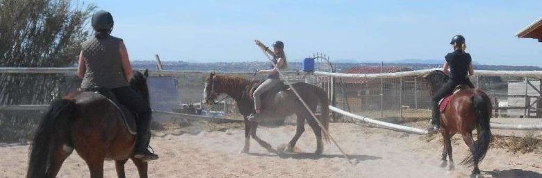 Reitunterricht auf einem Reitplatz